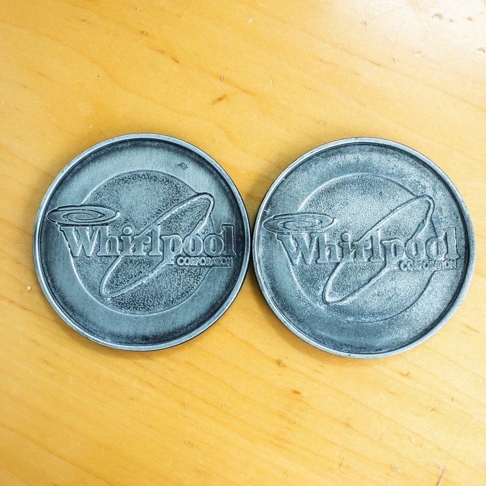 Vintage KitchenAid Whirlpool Corporation Coasters Pewter Metal Keeler Cork